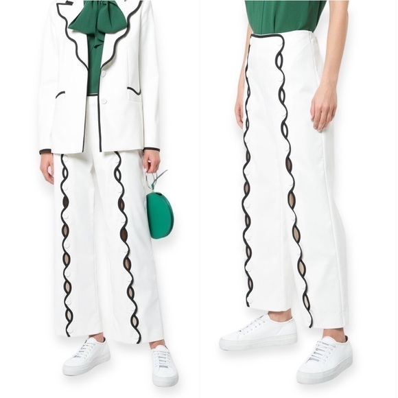 New with Tag, SARA BATTAGLIA Contrast-trim Wave Trousers In White, Size 36 IT - Picture 2 of 16